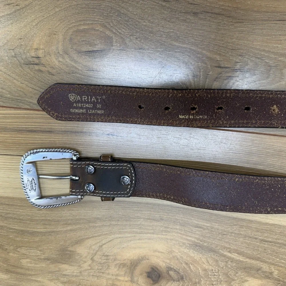 Ariat Tooled Mens Belt Size 38 Brown Leather Western Ranch Rodeo